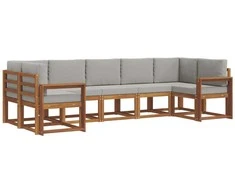 Lauko sofos komplektas 7 pcs Natūrali ir šviesiai pilka
