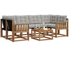 Lauko sofos komplektas 7 pcs Natūrali ir šviesiai pilka