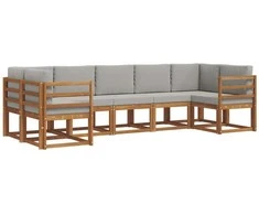 Lauko sofos komplektas 7 pcs Natūrali ir šviesiai pilka