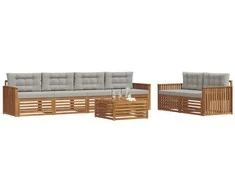 Lauko sofos komplektas 7 pcs Natūrali ir šviesiai pilka