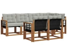 Lauko sofos komplektas 7 pcs Natūrali ir šviesiai pilka