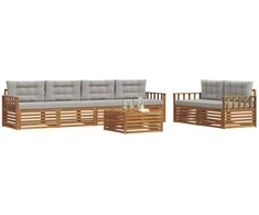 Lauko baldų komplektas Lauko sofos komplektas 7 pcs Natūrali ir šviesiai pilka