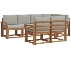 Lauko baldų komplektas Lauko sofos komplektas 7 pcs Natūrali ir šviesiai pilka