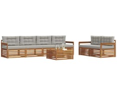 Lauko sofos komplektas 7 pcs Natūrali ir šviesiai pilka