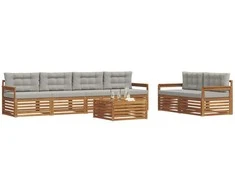 Lauko sofos komplektas 7 pcs Natūrali ir šviesiai pilka