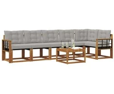 Lauko sofos komplektas 7 pcs Natūrali ir šviesiai pilka