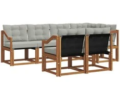 Lauko sofos komplektas 7 pcs Natūrali ir šviesiai pilka