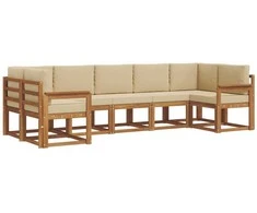 Lauko sofos komplektas su pagalve 7 pcs Natūralus ir bežinis