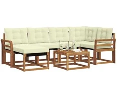 Lauko sofos komplektas su pagalve 7 pcs Natūralus ir grietinėlė