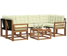 Lauko sofos komplektas su pagalve 7 pcs Natūralus ir grietinėlė