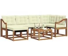 Lauko sofos komplektas su pagalve 7 pcs Natūralus ir grietinėlė