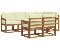 Lauko baldų komplektas Lauko sofos komplektas su pagalve 7 pcs Natūralus ir grietinėlė