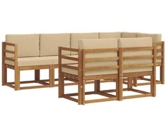 Lauko baldų komplektas Lauko sofos komplektas su pagalve 7 pcs Natūralus ir bežinis