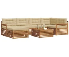 Lauko sofos komplektas su pagalve 7 pcs Natūralus ir bežinis