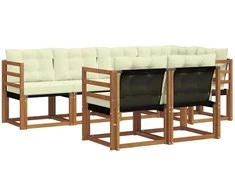 Lauko sofos komplektas su pagalve 7 pcs Natūralus ir grietinėlė