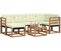 Lauko sofos komplektas su pagalve 7 pcs Natūralus ir grietinėlė