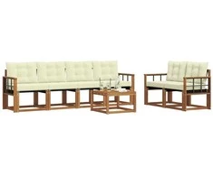 Lauko sofos komplektas su pagalve 7 pcs Natūralus ir grietinėlė