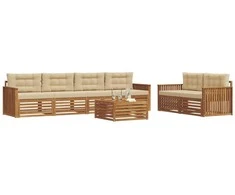Lauko sofos komplektas su pagalve 7 pcs Natūralus ir bežinis