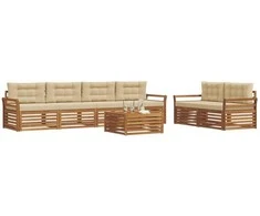 Lauko sofos komplektas su pagalve 7 pcs Natūralus ir bežinis