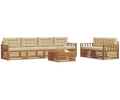 Lauko sofos komplektas su pagalve 7 pcs Natūralus ir bežinis