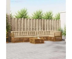 Lauko sofos komplektas su pagalve 7 pcs Natūralus ir bežinis