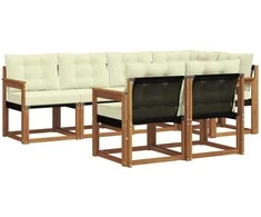Lauko sofos komplektas su pagalve 7 pcs Natūralus ir grietinėlė