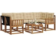 Lauko sofos komplektas su pagalve 7 pcs Natūralus ir bežinis