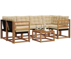 Lauko sofos komplektas su pagalve 7 pcs Natūralus ir bežinis