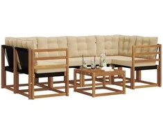 Lauko sofos komplektas su pagalve 7 pcs Natūralus ir bežinis