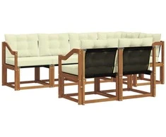 Lauko sofos komplektas su pagalve 7 pcs Natūralus ir grietinėlė