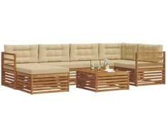 Lauko sofos komplektas su pagalve 7 pcs Natūralus ir bežinis