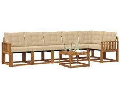 Lauko sofos komplektas su pagalve 7 pcs Natūralus ir bežinis