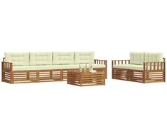 Lauko sofos komplektas su pagalve 7 pcs Natūralus ir grietinėlė