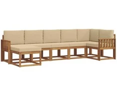 Lauko sofos komplektas su pagalve 7 pcs Natūralus ir bežinis