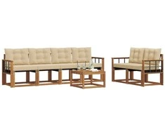 Lauko sofos komplektas su pagalve 7 pcs Natūralus ir bežinis