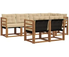 Lauko sofos komplektas su pagalve 7 pcs Natūralus ir bežinis