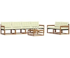 Lauko sofos komplektas su pagalve 7 pcs Natūralus ir grietinėlė