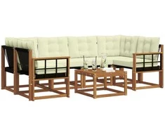 Lauko sofos komplektas su pagalve 7 pcs Natūralus ir grietinėlė