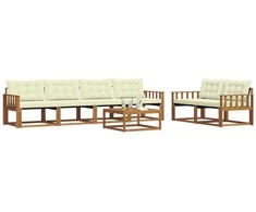 Lauko sofos komplektas su pagalve 7 pcs Natūralus ir grietinėlė