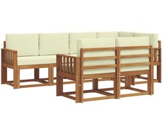 Lauko baldų komplektas Lauko sofos komplektas su pagalve 7 pcs Natūralus ir grietinėlė