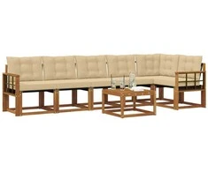Lauko sofos komplektas su pagalve 7 pcs Natūralus ir bežinis