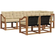Lauko sofos komplektas su pagalve 7 pcs Natūralus ir bežinis