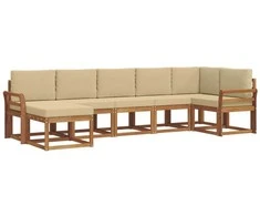 Lauko sofos komplektas su pagalve 7 pcs Natūralus ir bežinis