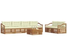 Lauko sofos komplektas su pagalve 7 pcs Natūralus ir grietinėlė