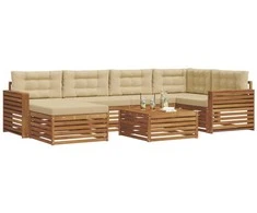 Lauko baldų komplektas Lauko sofos komplektas su pagalve 7 pcs Natūralus ir bežinis
