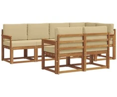 Lauko baldų komplektas Lauko sofos komplektas su pagalve 7 pcs Natūralus ir bežinis