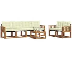 Lauko sofos komplektas su pagalve 7 pcs Natūralus ir grietinėlė
