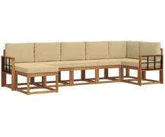 Lauko sofos komplektas su pagalve 7 pcs Natūralus ir bežinis
