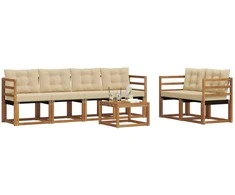Lauko sofos komplektas su pagalve 7 pcs Natūralus ir bežinis