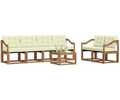 Lauko sofos komplektas su pagalve 7 pcs Natūralus ir grietinėlė